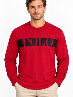 Polo Ralph Lauren Men Red Black Logo Long Sleeve Graphic Tee Shirt XL NWOT
